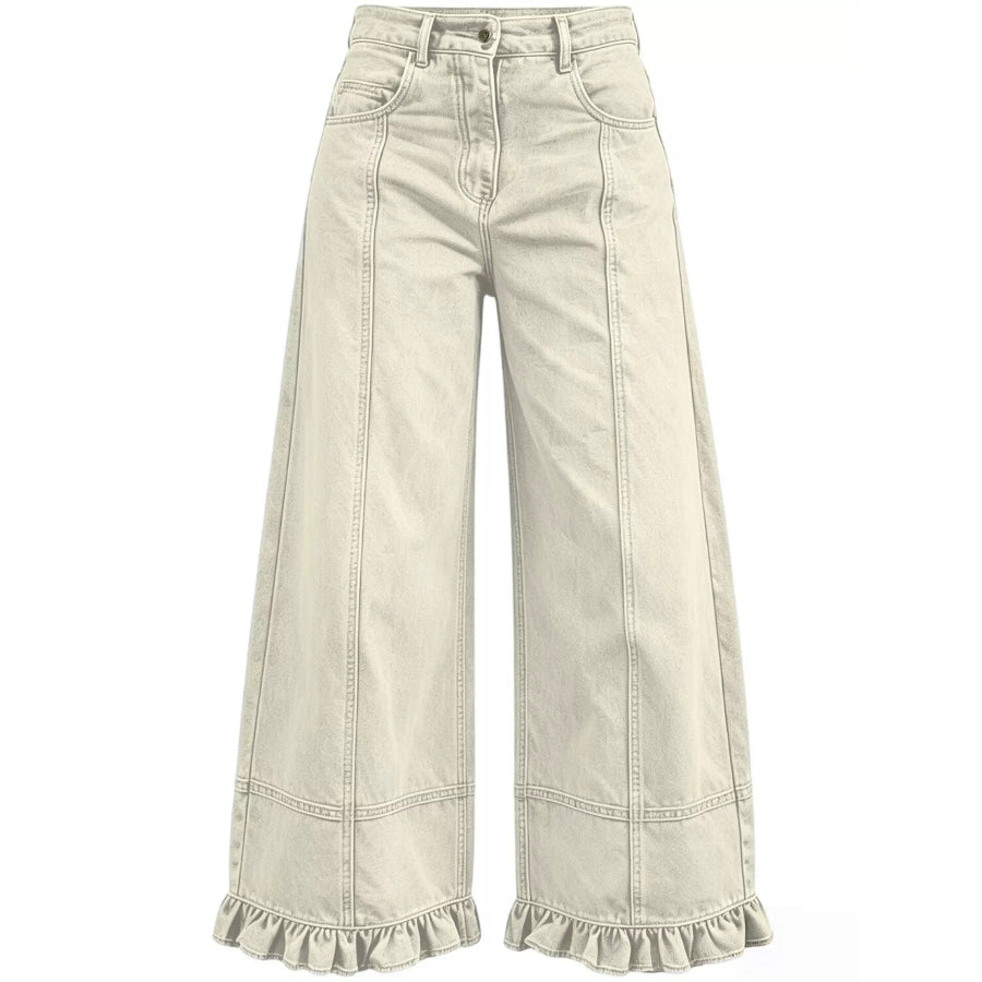 Full Size High-Waisted Wide-Leg Ruffled Hem Jeans Plus Apparel and Accessories