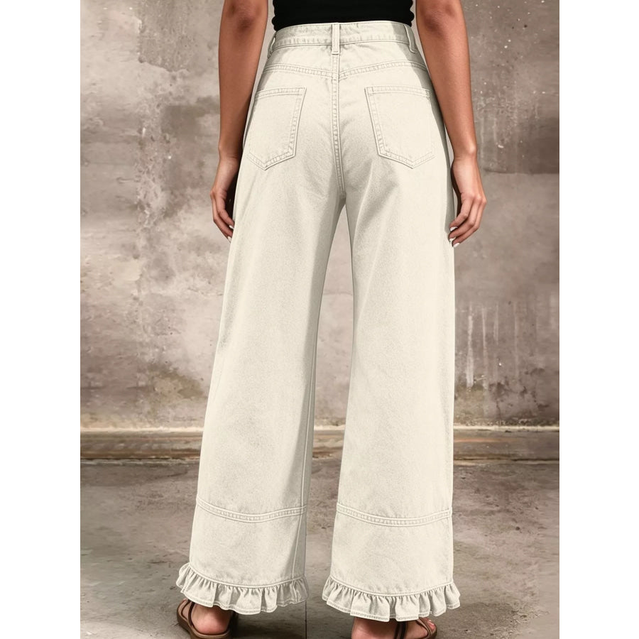 Full Size High-Waisted Wide-Leg Ruffled Hem Jeans Plus Apparel and Accessories