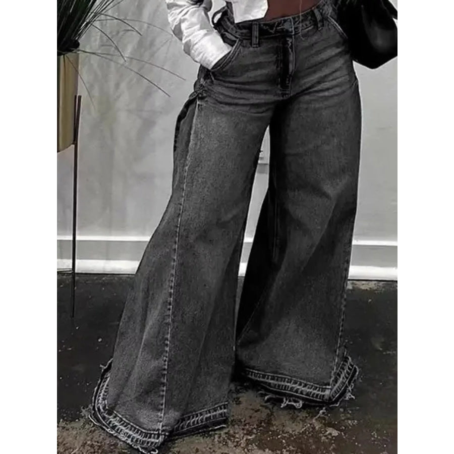 Full Size High-Waisted Wide-Leg Statement Jeans with Side Panel Detailing Plus Apparel and Accessories