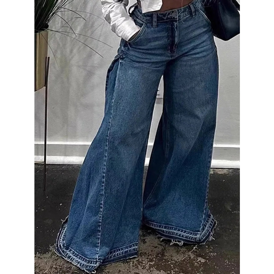 Full Size High-Waisted Wide-Leg Statement Jeans with Side Panel Detailing Plus Apparel and Accessories