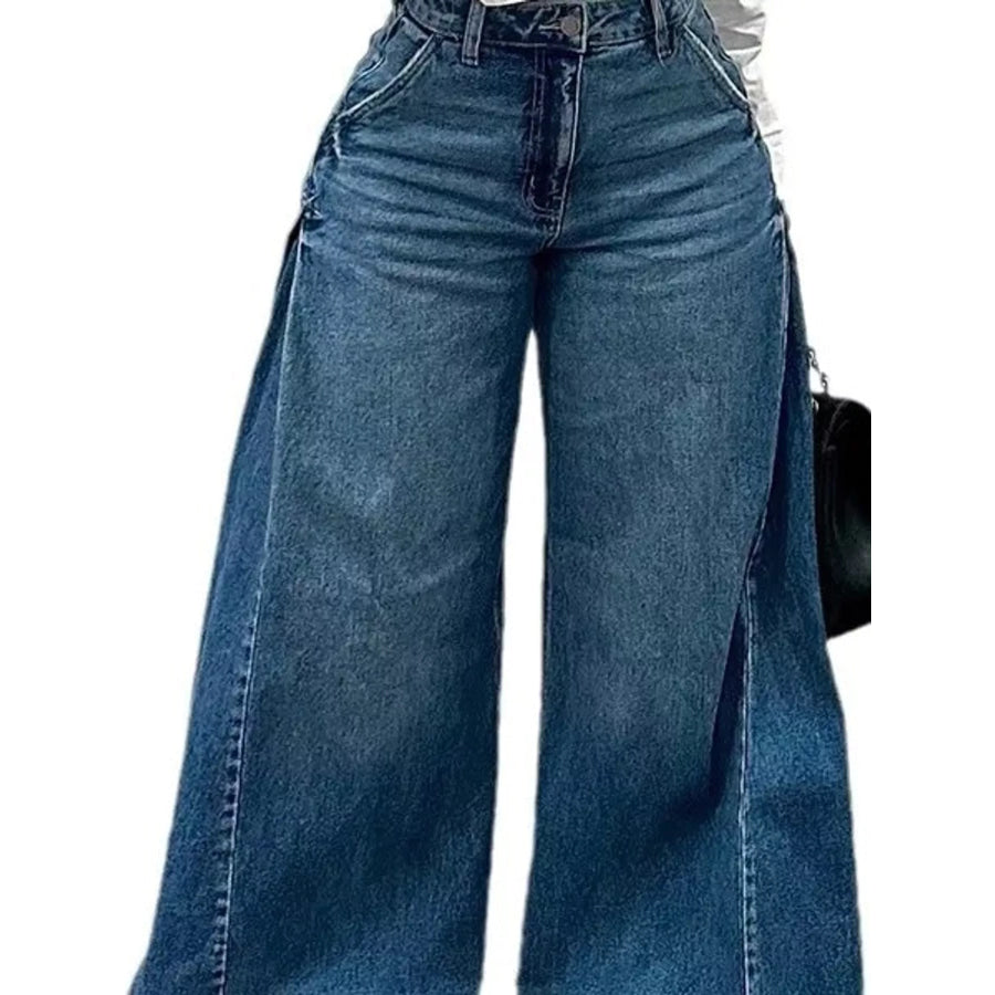 Full Size High-Waisted Wide-Leg Statement Jeans with Side Panel Detailing Plus Apparel and Accessories