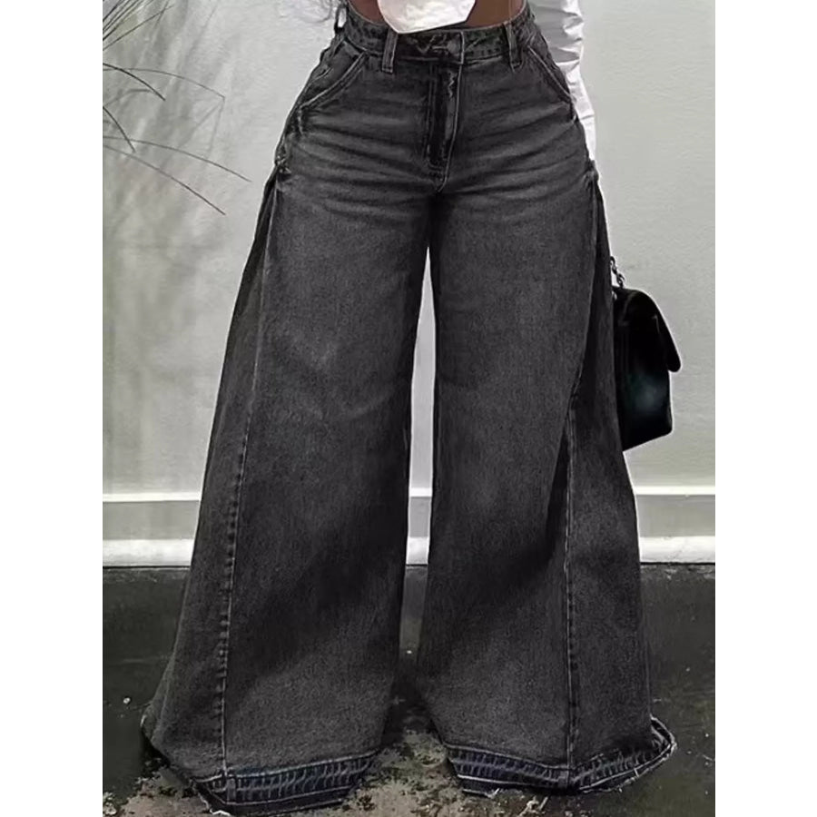 Full Size High-Waisted Wide-Leg Statement Jeans with Side Panel Detailing Plus Black / S Apparel and Accessories
