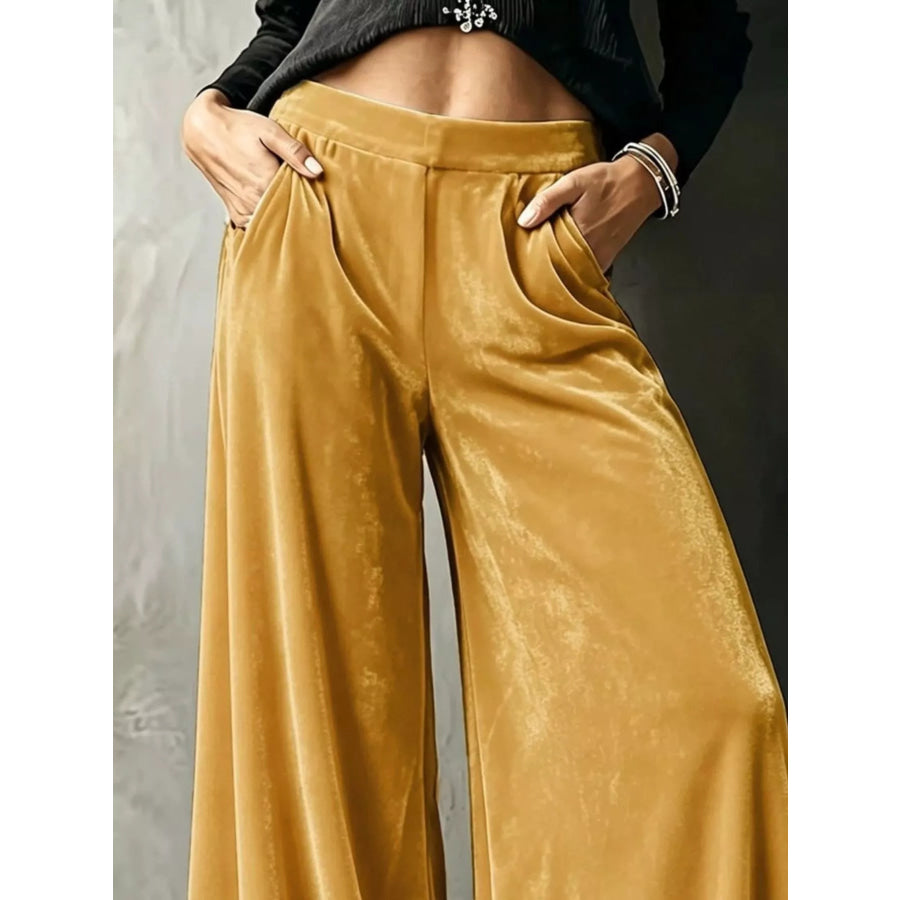 Full Size High-Waisted Wide-Leg Velvet Pants Plus Size Apparel and Accessories