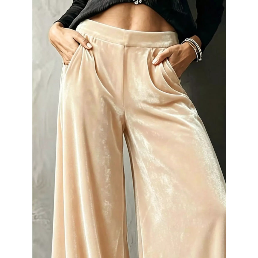 Full Size High-Waisted Wide-Leg Velvet Pants Plus Size Apparel and Accessories