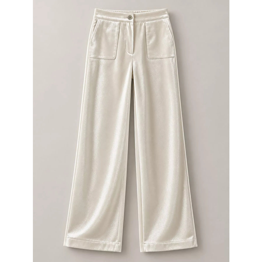 Full Size High-Waisted Wide-Leg Velvet Pants with Pockets Plus Apparel and Accessories