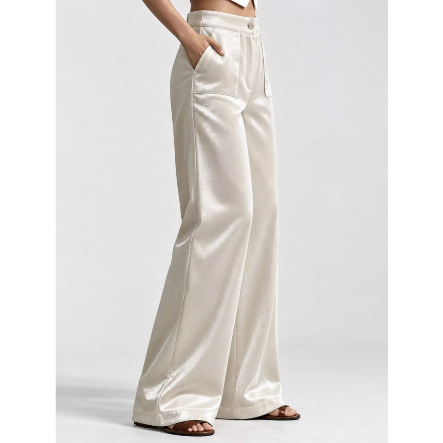 Full Size High-Waisted Wide-Leg Velvet Pants with Pockets Plus Apparel and Accessories