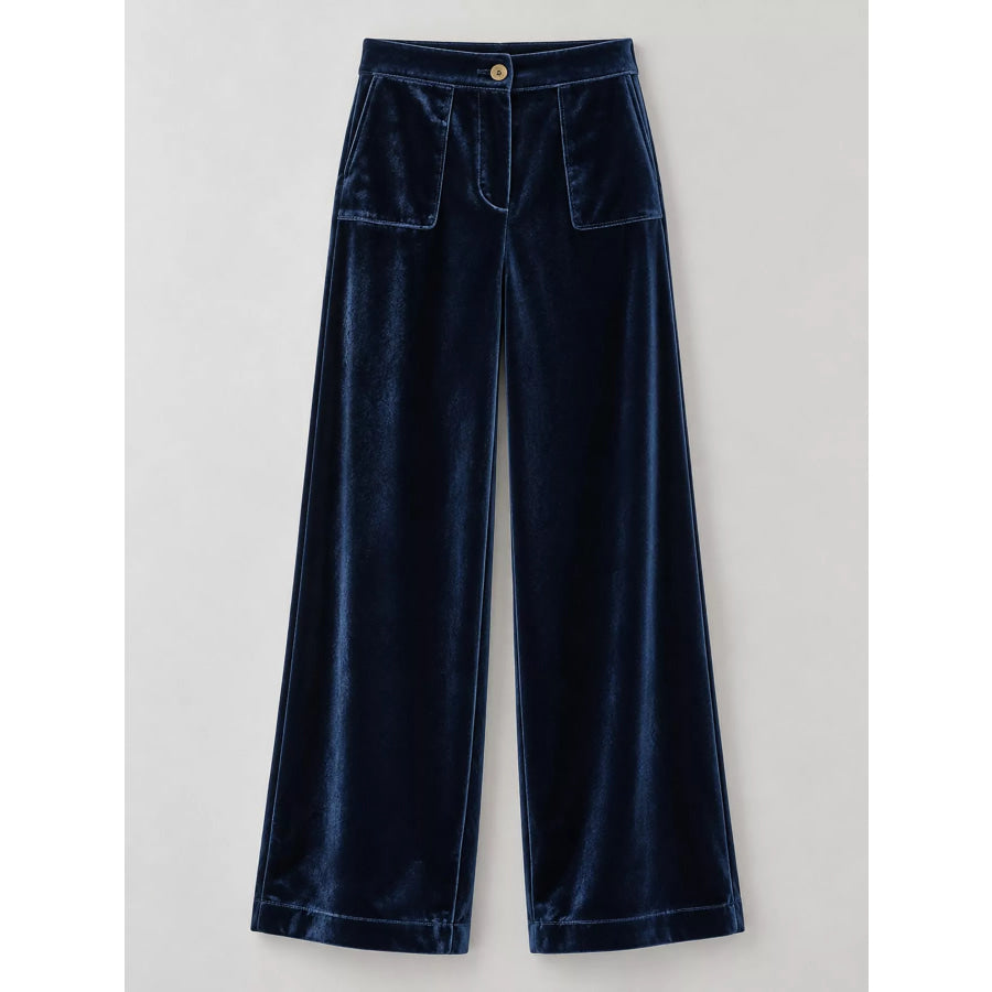 Full Size High-Waisted Wide-Leg Velvet Pants with Pockets Plus Apparel and Accessories