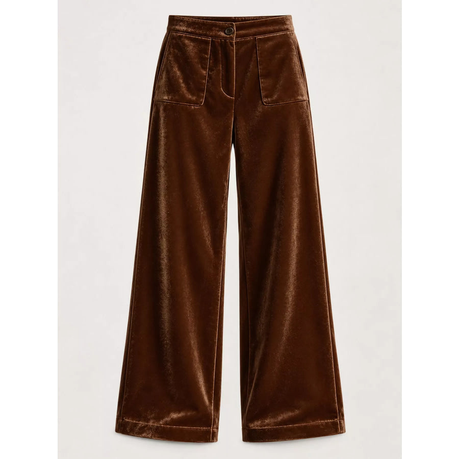 Full Size High-Waisted Wide-Leg Velvet Pants with Pockets Plus Apparel and Accessories
