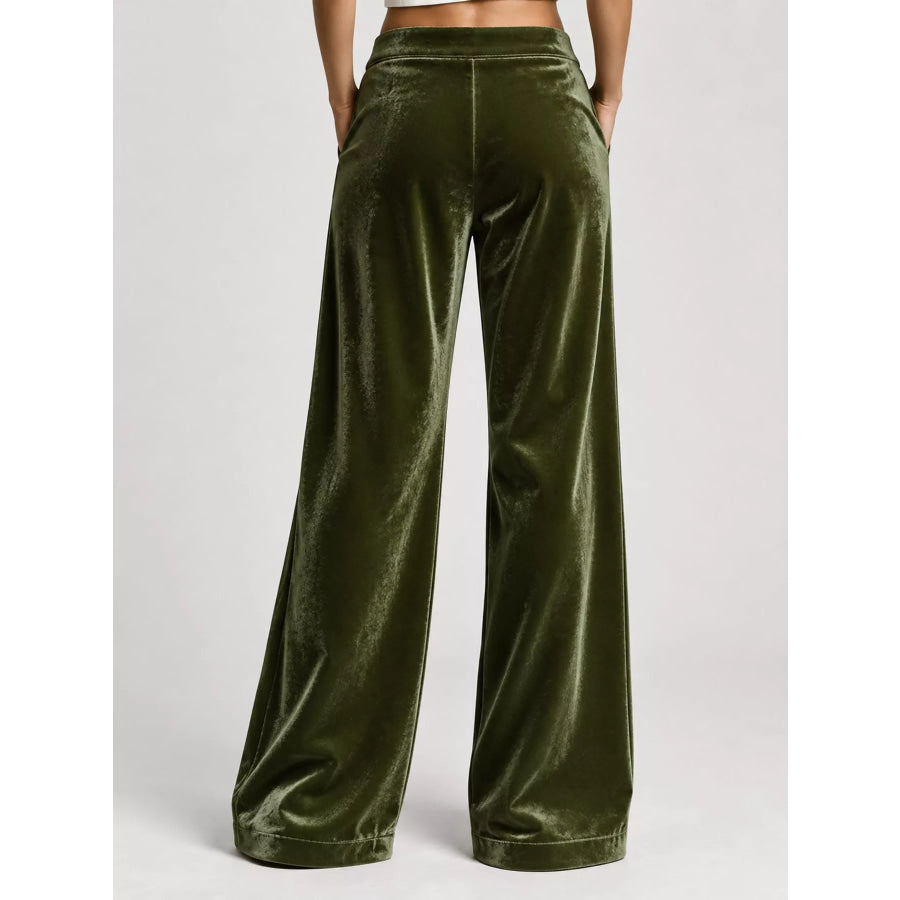 Full Size High-Waisted Wide-Leg Velvet Pants with Pockets Plus Apparel and Accessories