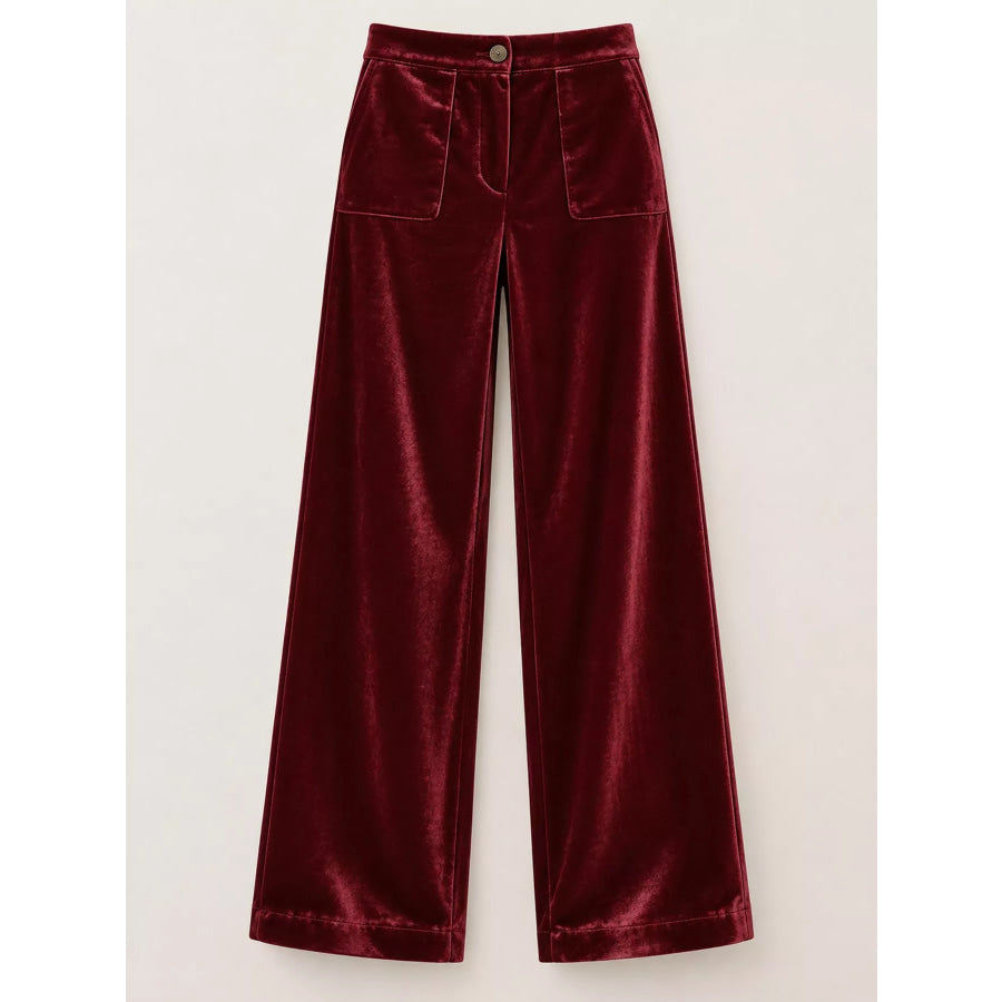 Full Size High-Waisted Wide-Leg Velvet Pants with Pockets Plus Apparel and Accessories
