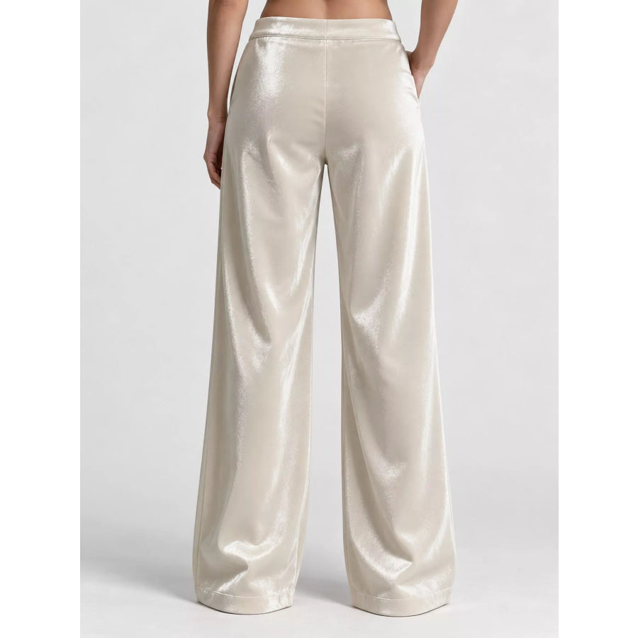 Full Size High-Waisted Wide-Leg Velvet Pants with Pockets Plus Apparel and Accessories