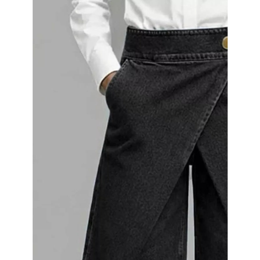 Full Size High-Waisted Wrap-Front Denim Look Shorts Plus Apparel and Accessories