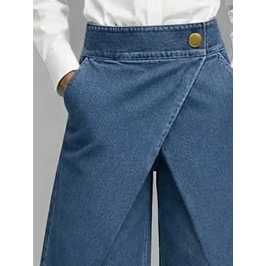 Full Size High-Waisted Wrap-Front Denim Look Shorts Plus Apparel and Accessories