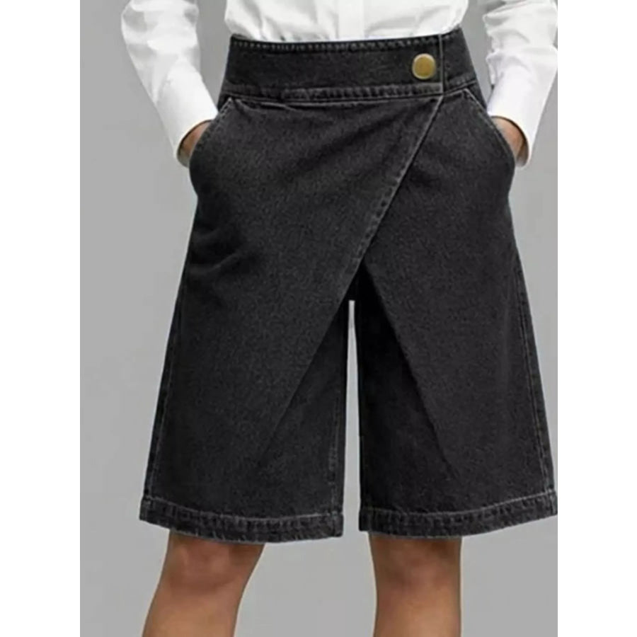 Full Size High-Waisted Wrap-Front Denim Look Shorts Plus Apparel and Accessories