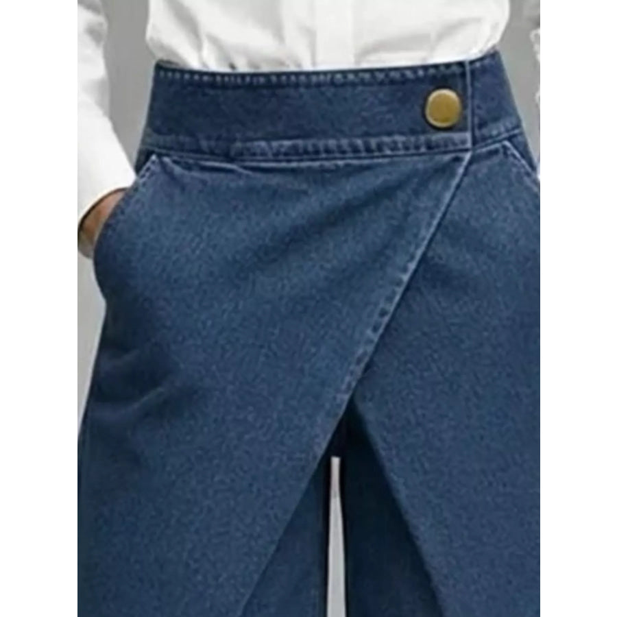 Full Size High-Waisted Wrap-Front Denim Look Shorts Plus Apparel and Accessories