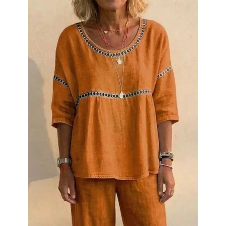 Full Size Hollow-Out Detailing Top and Pants Set Plus Apparel Accessories