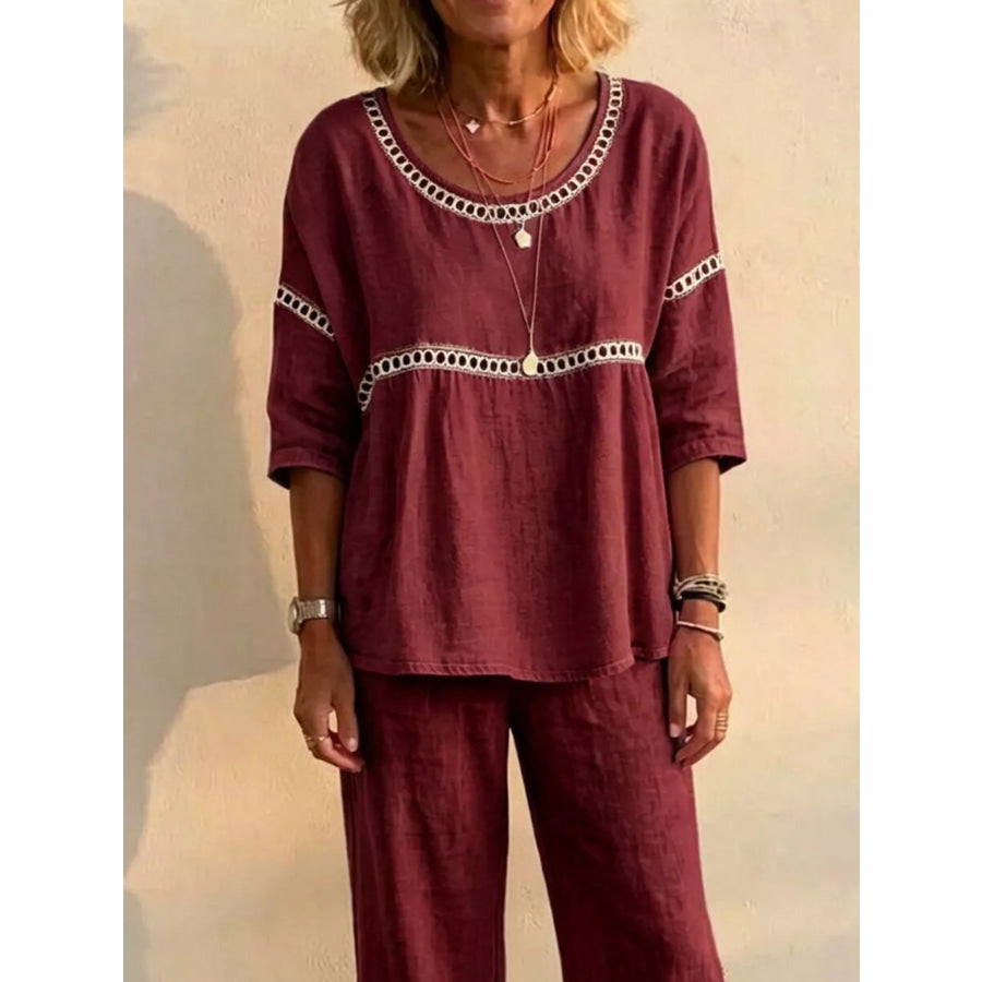 Full Size Hollow-Out Detailing Top and Pants Set Plus Apparel Accessories