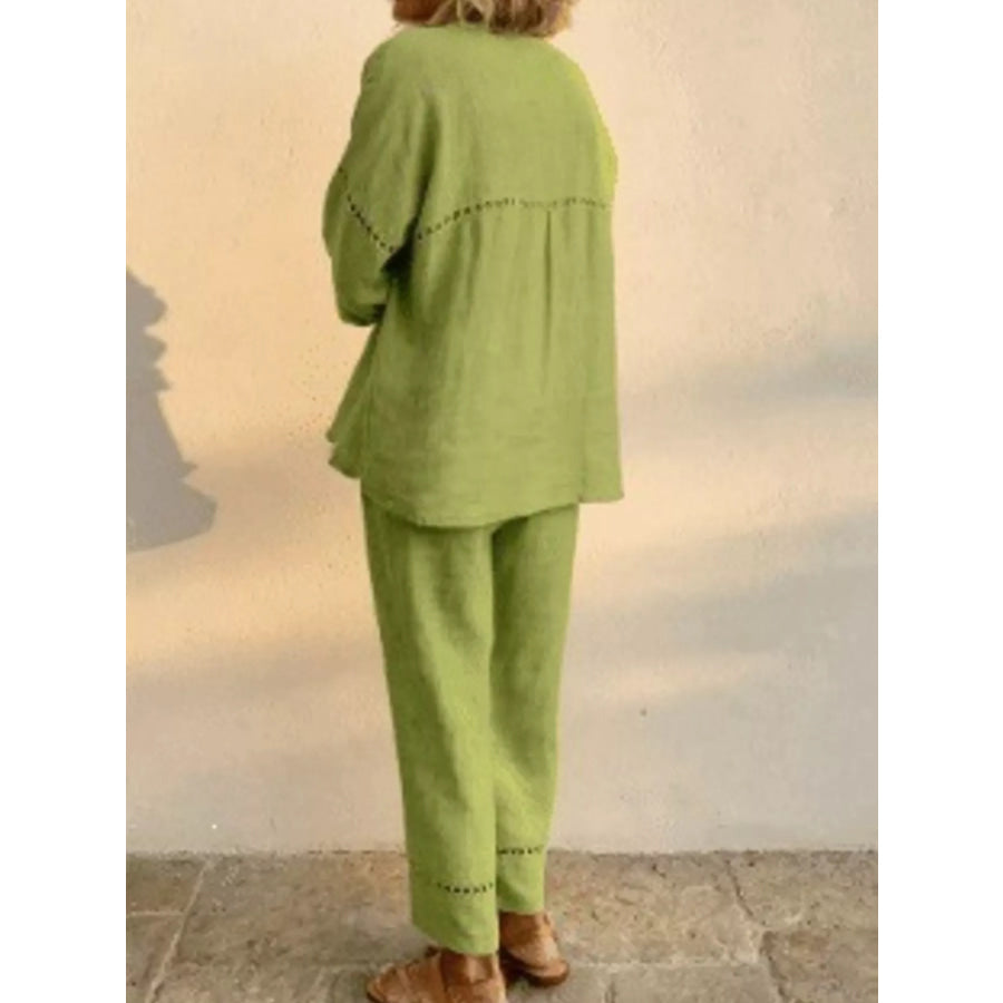 Full Size Hollow-Out Detailing Top and Pants Set Plus Apparel Accessories