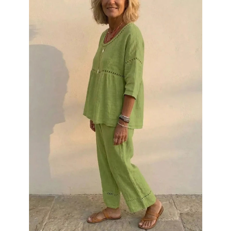 Full Size Hollow-Out Detailing Top and Pants Set Plus Apparel Accessories