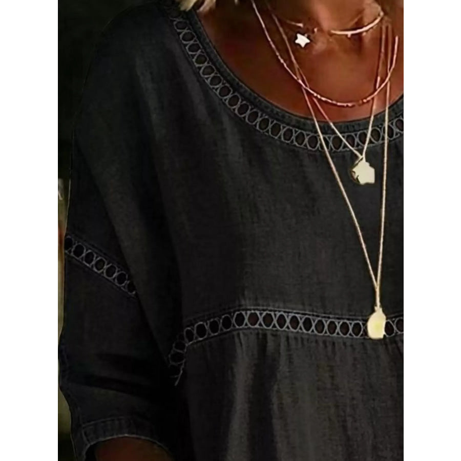 Full Size Hollow Out Round Neck Top Plus Size Apparel and Accessories
