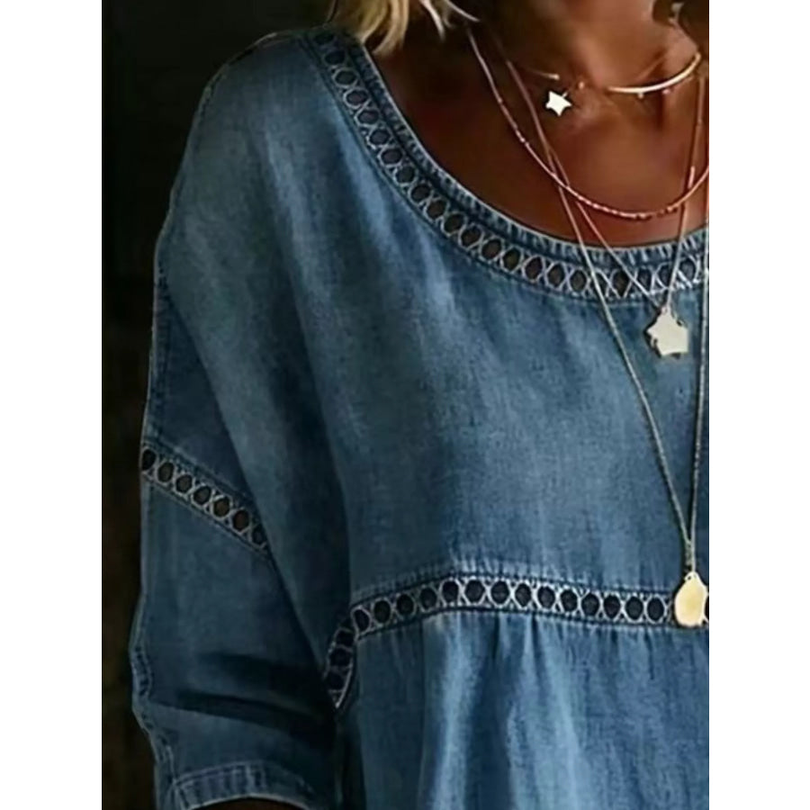Full Size Hollow Out Round Neck Top Plus Size Apparel and Accessories