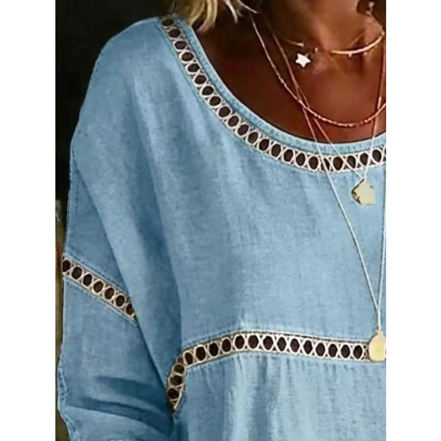 Full Size Hollow Out Round Neck Top Plus Size Apparel and Accessories
