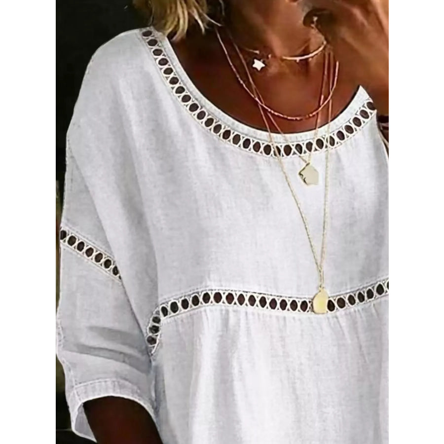 Full Size Hollow Out Round Neck Top Plus Size Apparel and Accessories