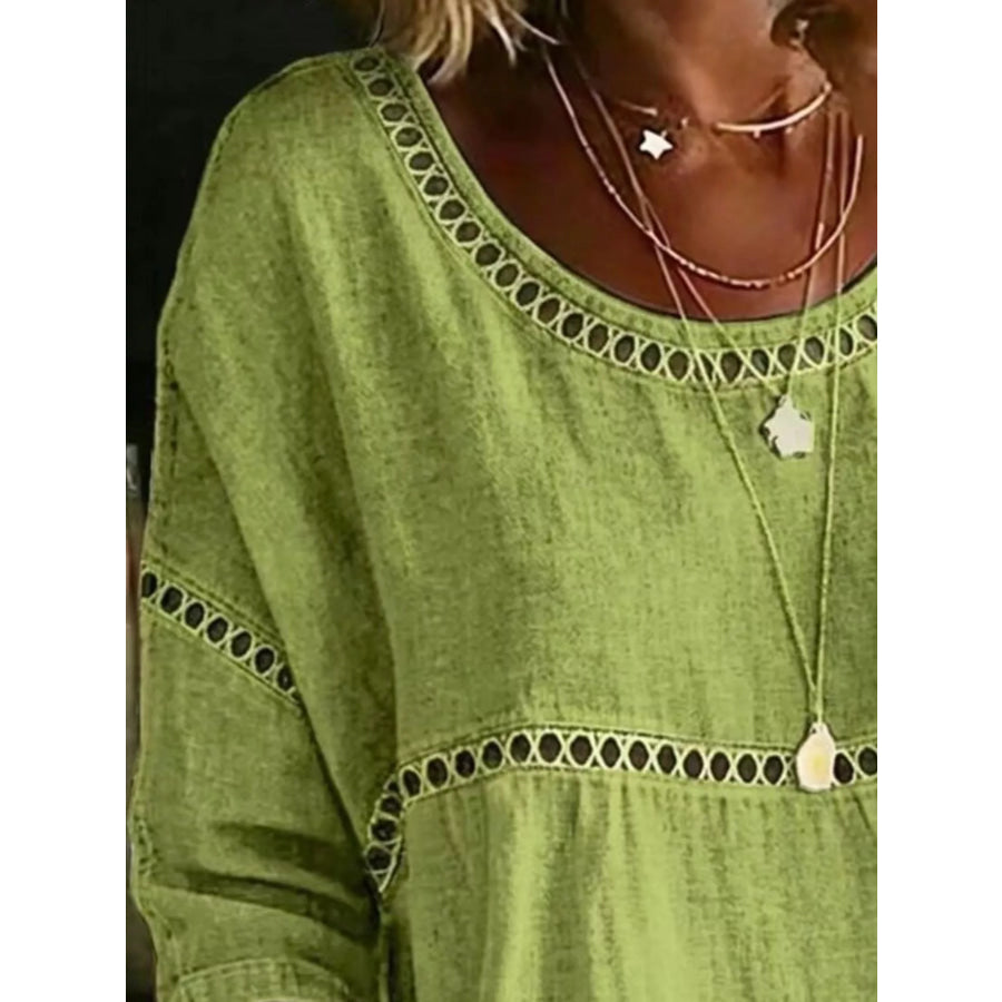 Full Size Hollow Out Round Neck Top Plus Size Apparel and Accessories