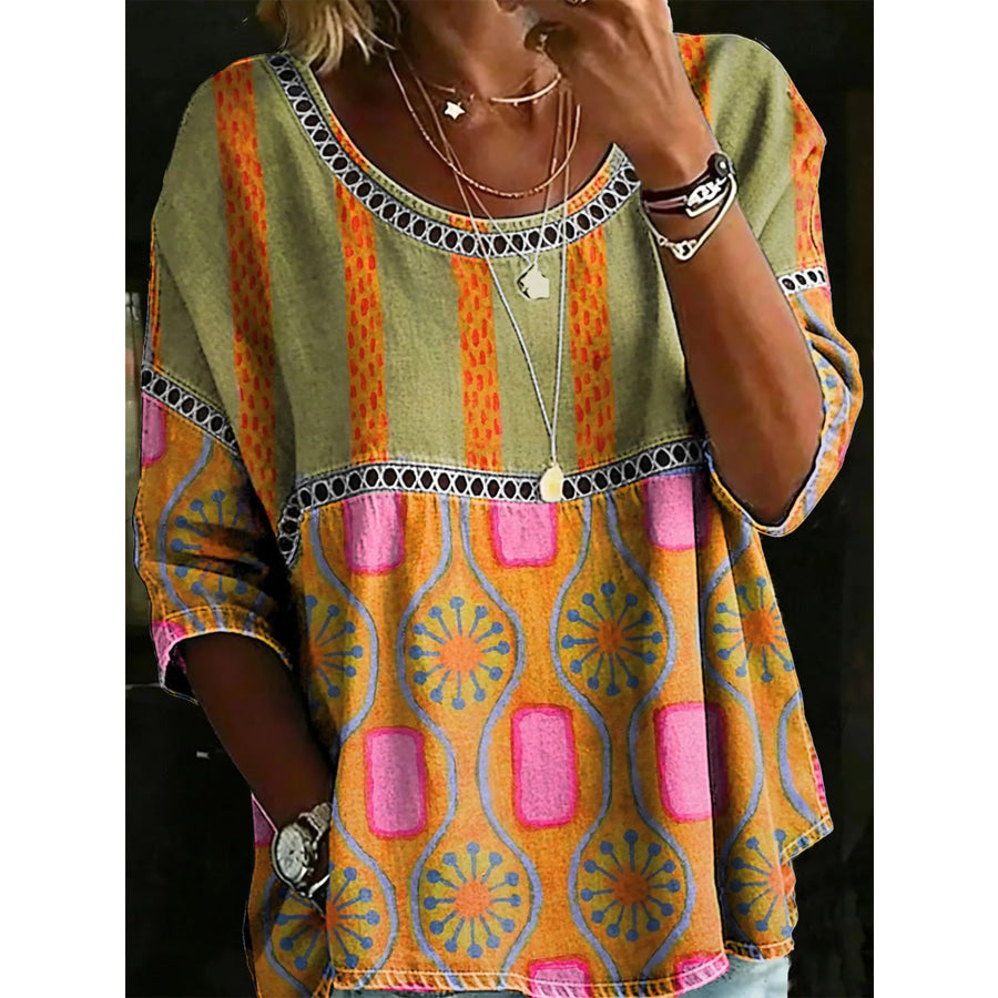 Full Size Hollow Out Round Neck Top Plus Size Gold / S Apparel and Accessories