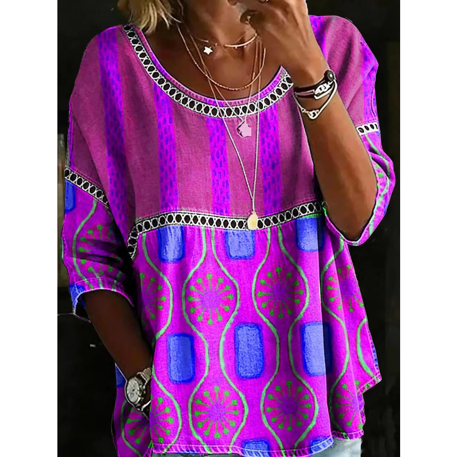 Full Size Hollow Out Round Neck Top Plus Size Purple / S Apparel and Accessories