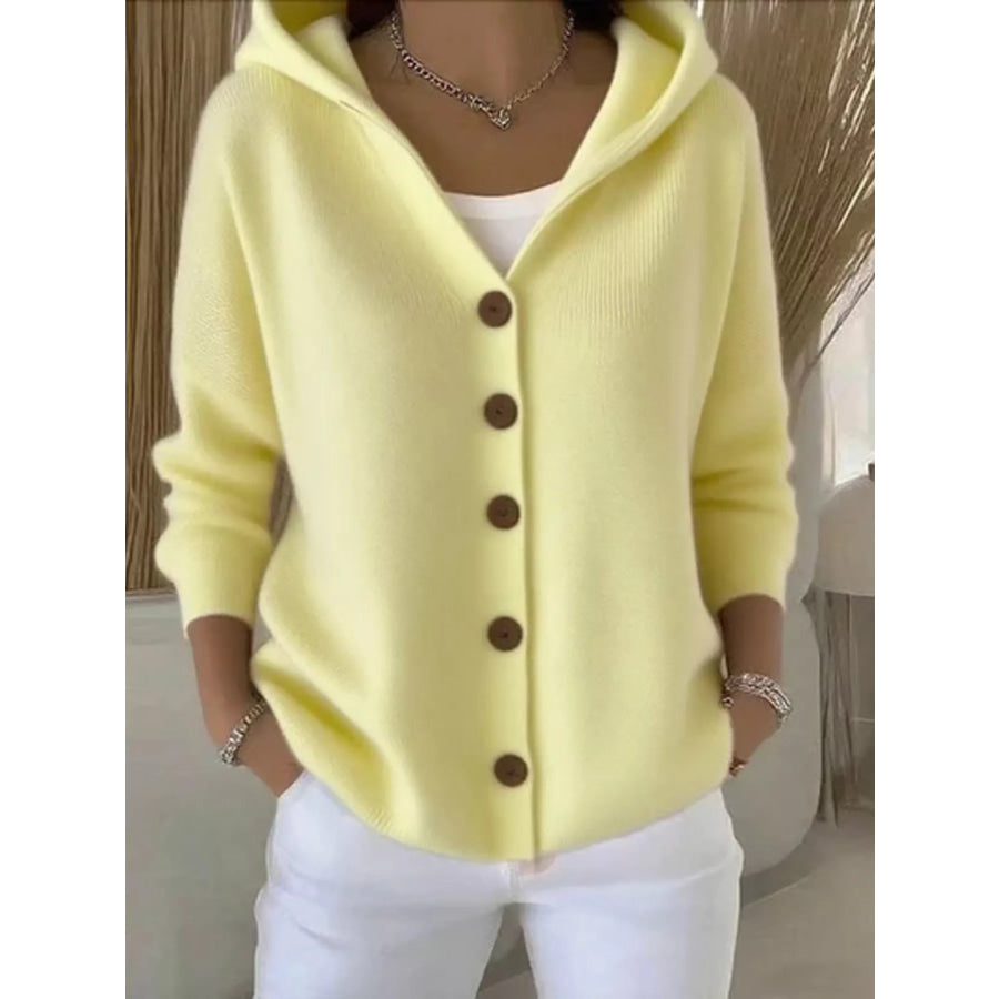 Full Size Hooded Button-Down Knit Cardigan Plus Size Apparel and Accessories