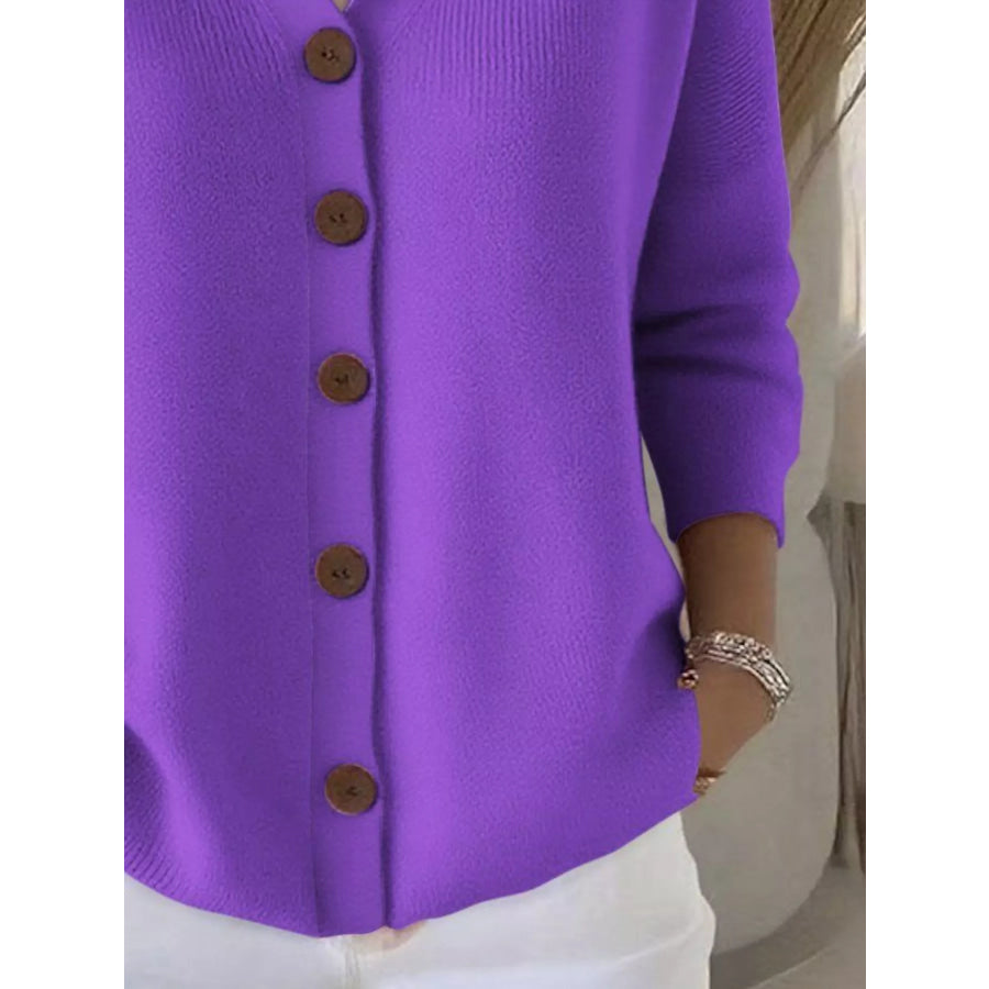 Full Size Hooded Button-Down Knit Cardigan Plus Size Apparel and Accessories
