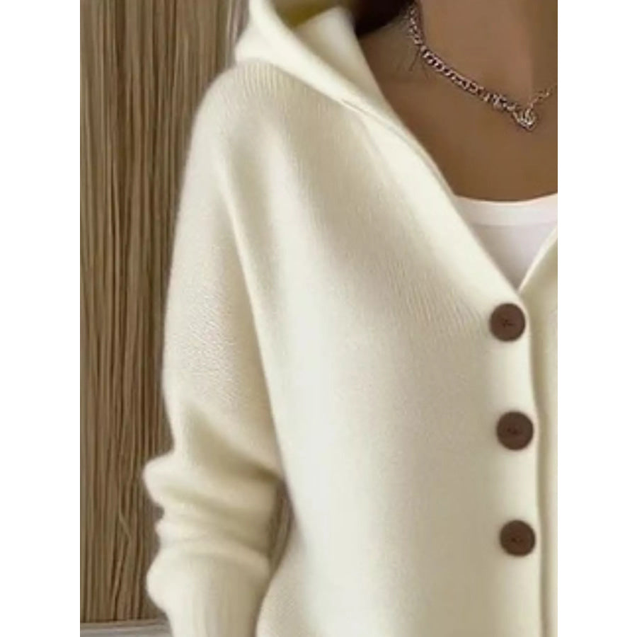 Full Size Hooded Button-Down Knit Cardigan Plus Size Apparel and Accessories