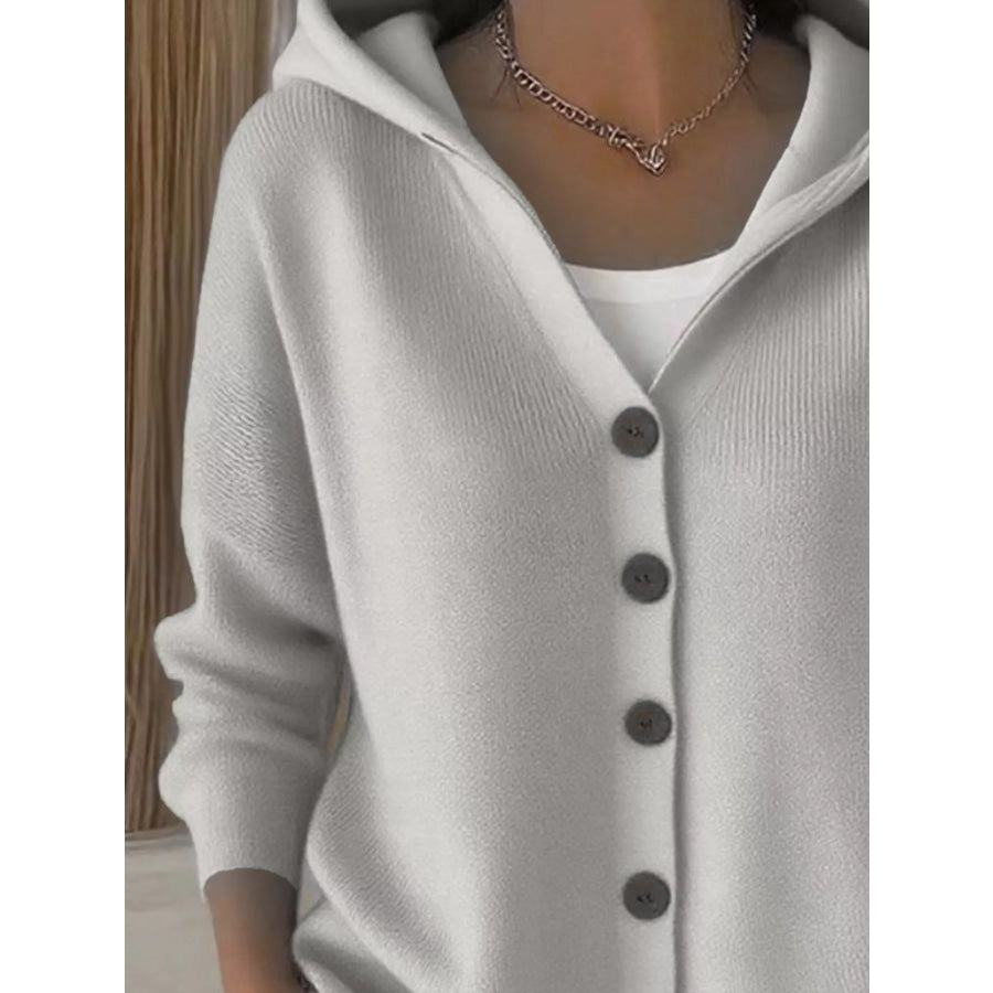 Full Size Hooded Button-Down Knit Cardigan Plus Size Apparel and Accessories