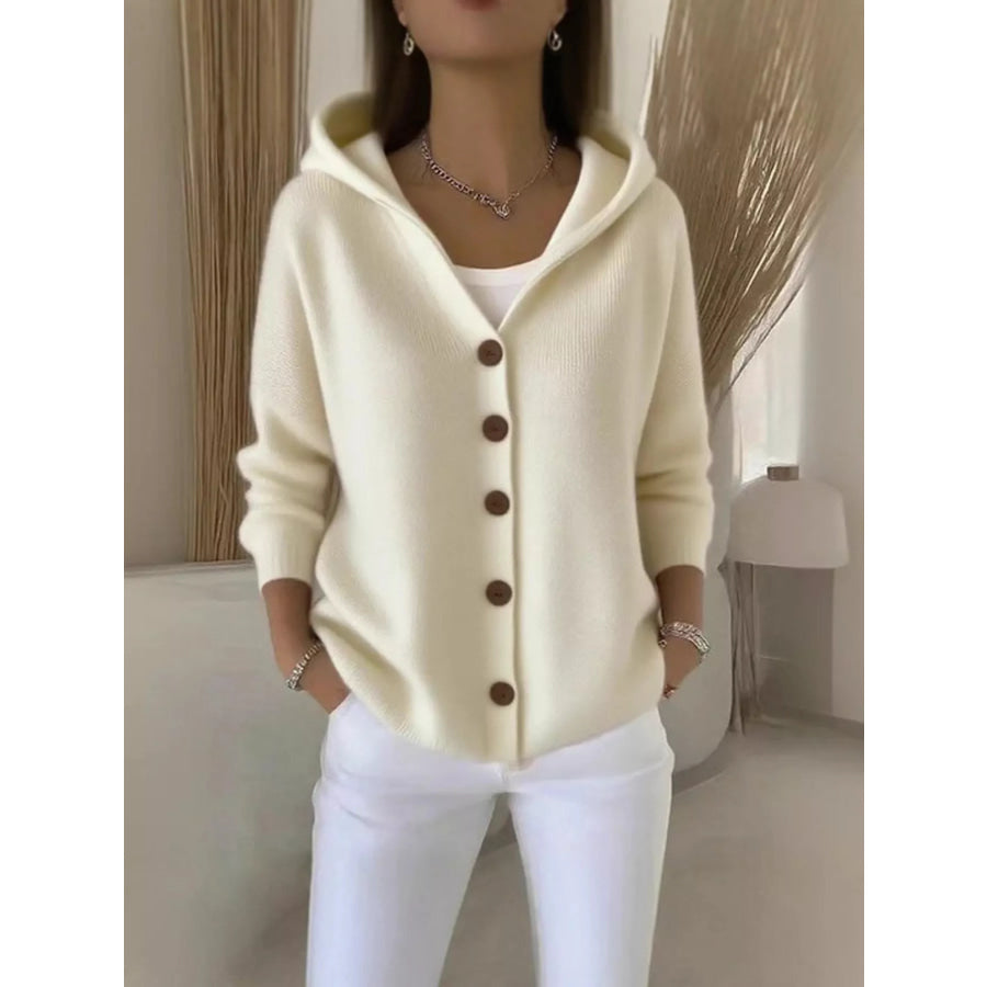 Full Size Hooded Button-Down Knit Cardigan Plus Size Apparel and Accessories