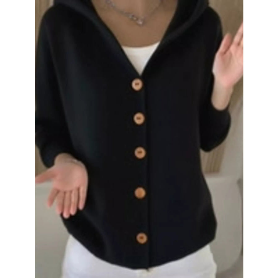Full Size Hooded Button-Down Knit Cardigan Plus Size Apparel and Accessories