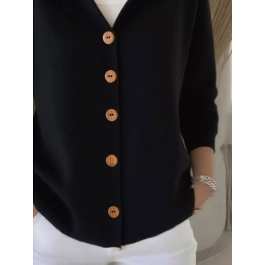 Full Size Hooded Button-Down Knit Cardigan Plus Size Apparel and Accessories