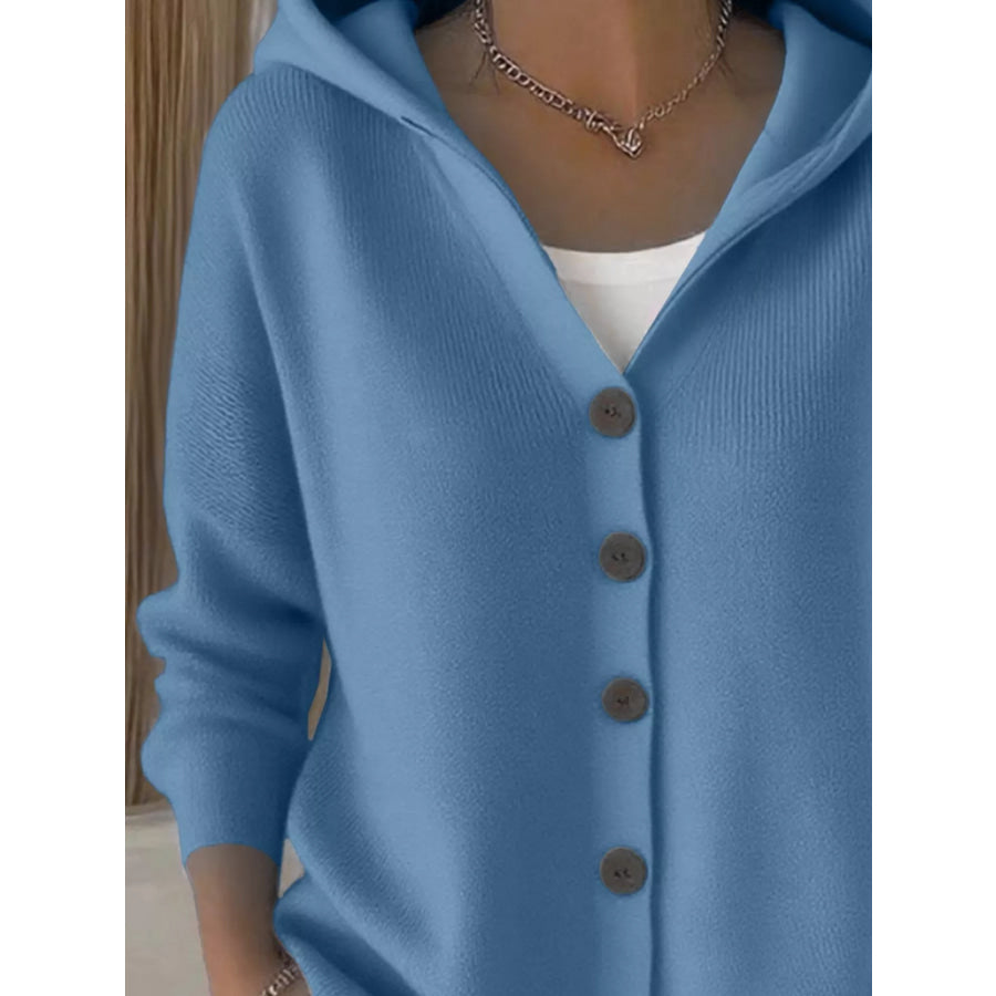 Full Size Hooded Button-Down Knit Cardigan Plus Size Apparel and Accessories