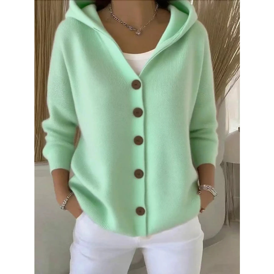 Full Size Hooded Button-Down Knit Cardigan Plus Size Apparel and Accessories
