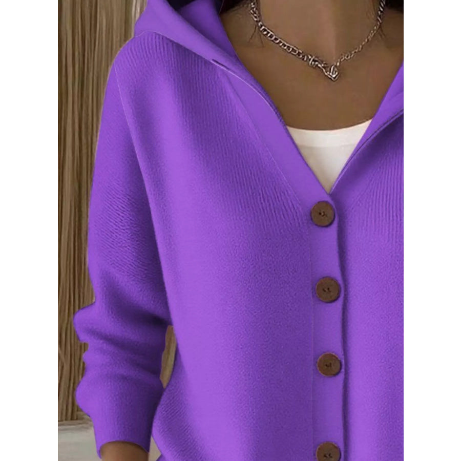 Full Size Hooded Button-Down Knit Cardigan Plus Size Apparel and Accessories