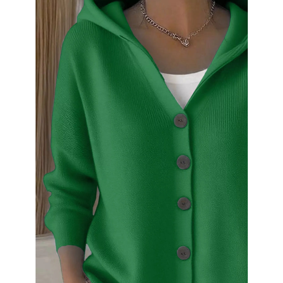 Full Size Hooded Button-Down Knit Cardigan Plus Size Apparel and Accessories