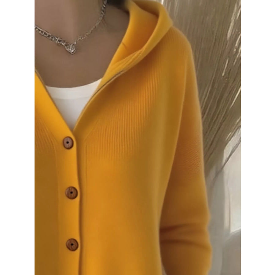 Full Size Hooded Button-Down Knit Cardigan Plus Size Apparel and Accessories