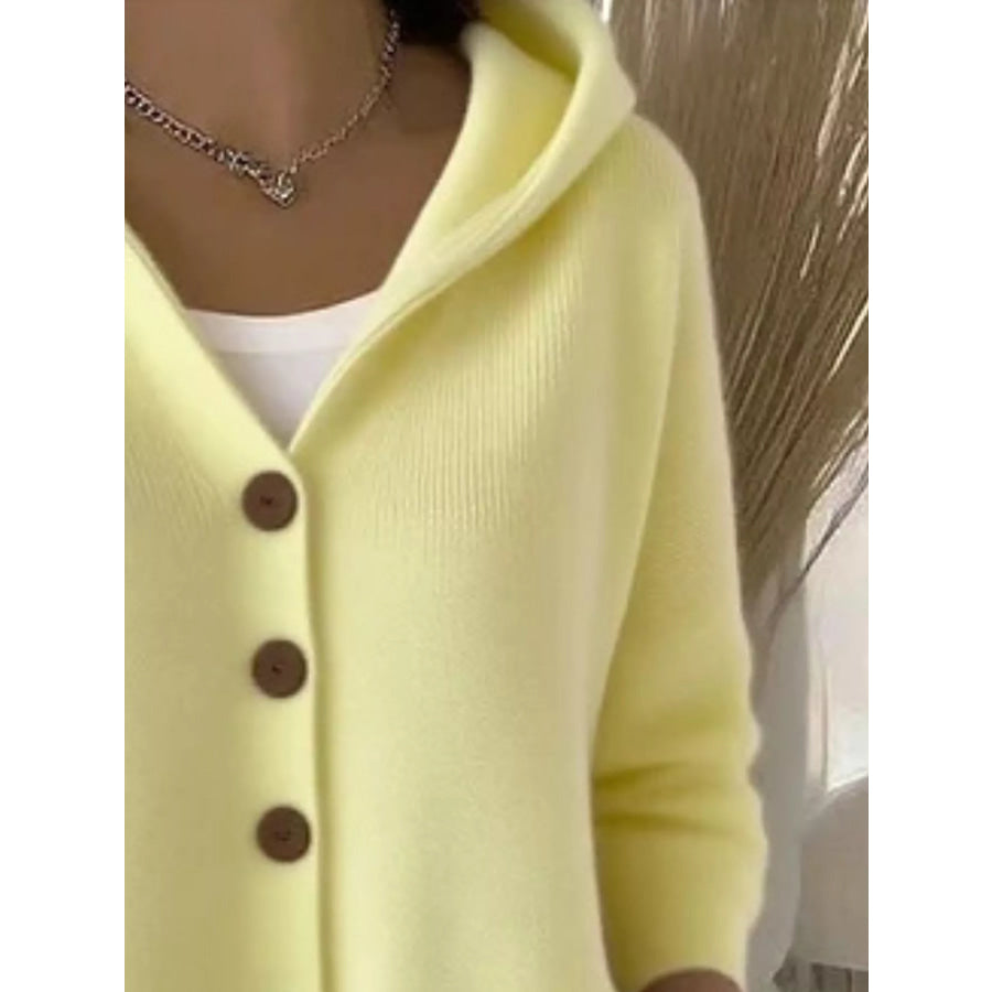 Full Size Hooded Button-Down Knit Cardigan Plus Size Apparel and Accessories