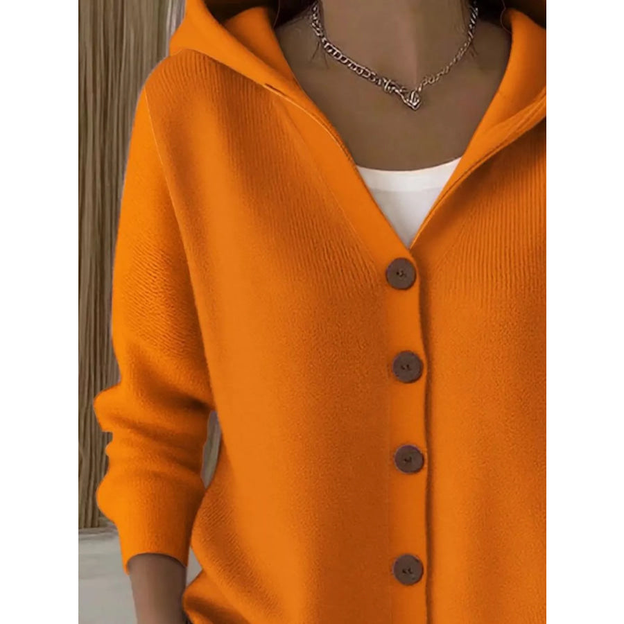 Full Size Hooded Button-Down Knit Cardigan Plus Size Apparel and Accessories