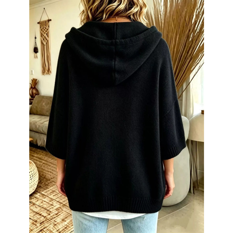 Full Size Hooded Button-Down Knit Cardigan Plus Apparel and Accessories