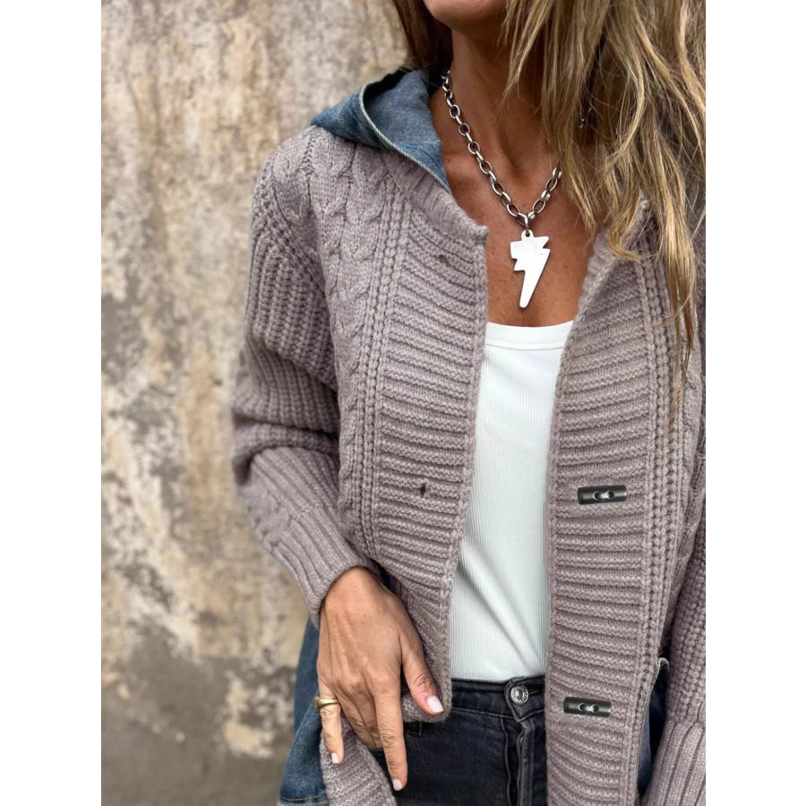 Full Size Hooded Cable Knit Longline Cardigan Plus Size Apparel and Accessories