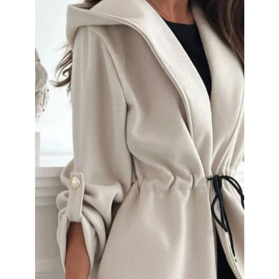 Full Size Hooded Drawstring Waist Casual Outerwear Plus Apparel and Accessories