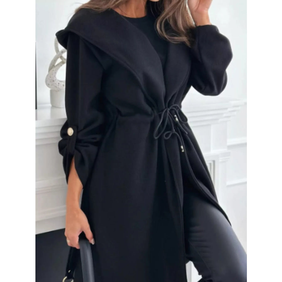 Full Size Hooded Drawstring Waist Casual Outerwear Plus Apparel and Accessories