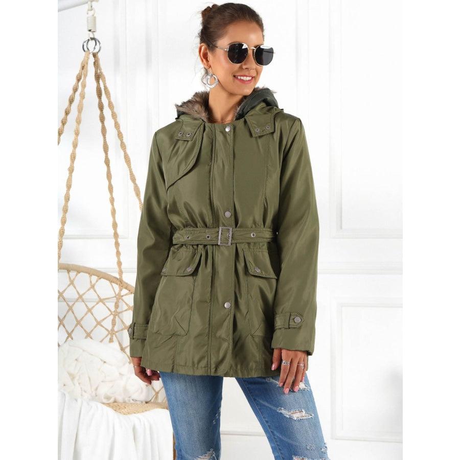 Full Size Hooded Jacket with Detachable Liner (Three-Way Wear) Army Green / S