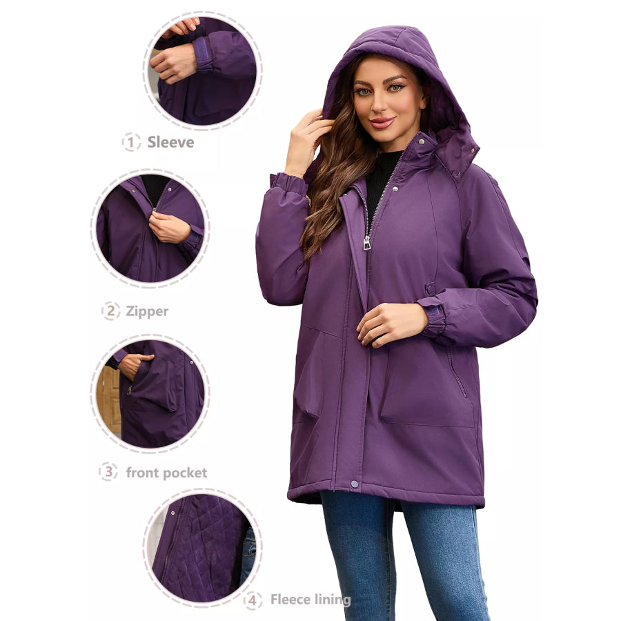 Full Size Hooded Mid-Length Windproof Outerwear Plus Size Apparel and Accessories